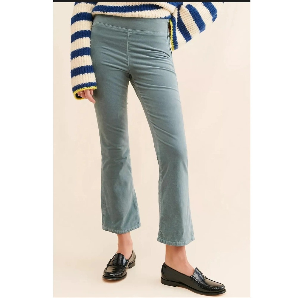 Free People Blue Gray Corduroy Flare Leg Side Zip Pants Womens Size Large
